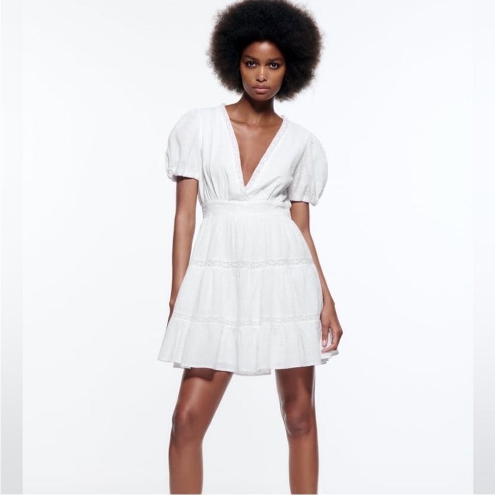 Zara dress mini boho embroidered openwork lace eyelet summer sundress M